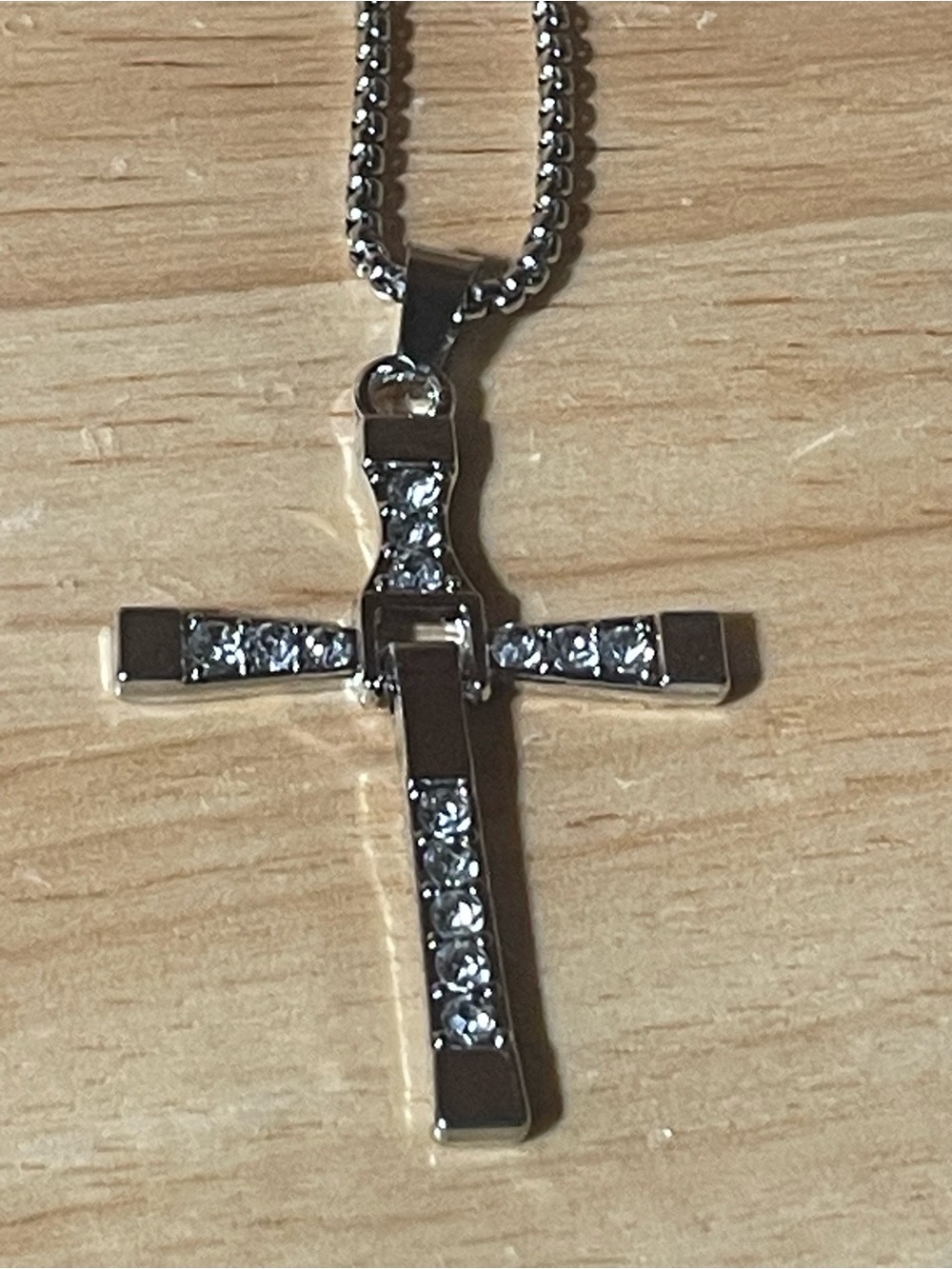 Silver and crystals cross necklace